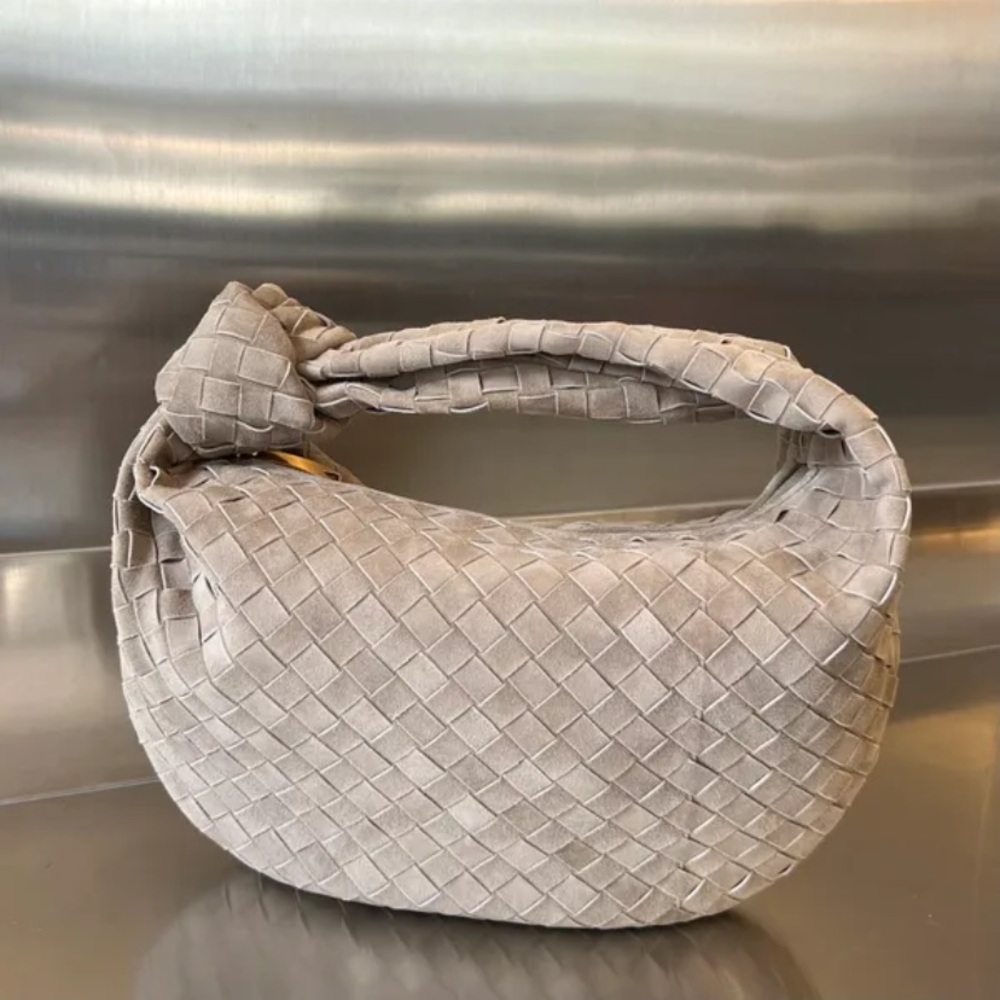 Bottega inspired suede woven handbag